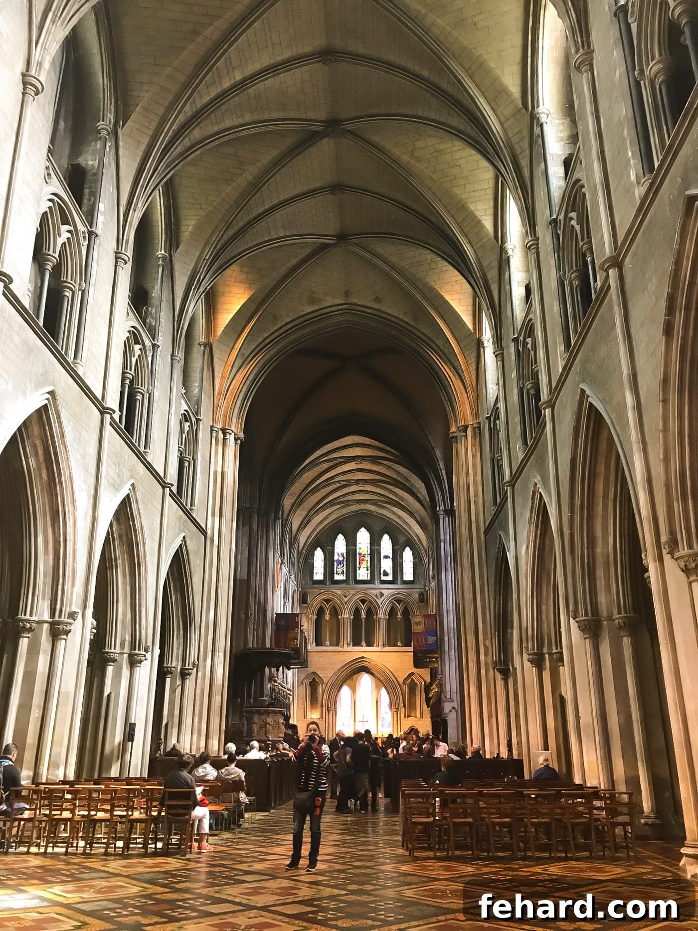 The breathtaking interior of St. Patrick's Cathedral in Dublin, highlighting its stained-glass windows