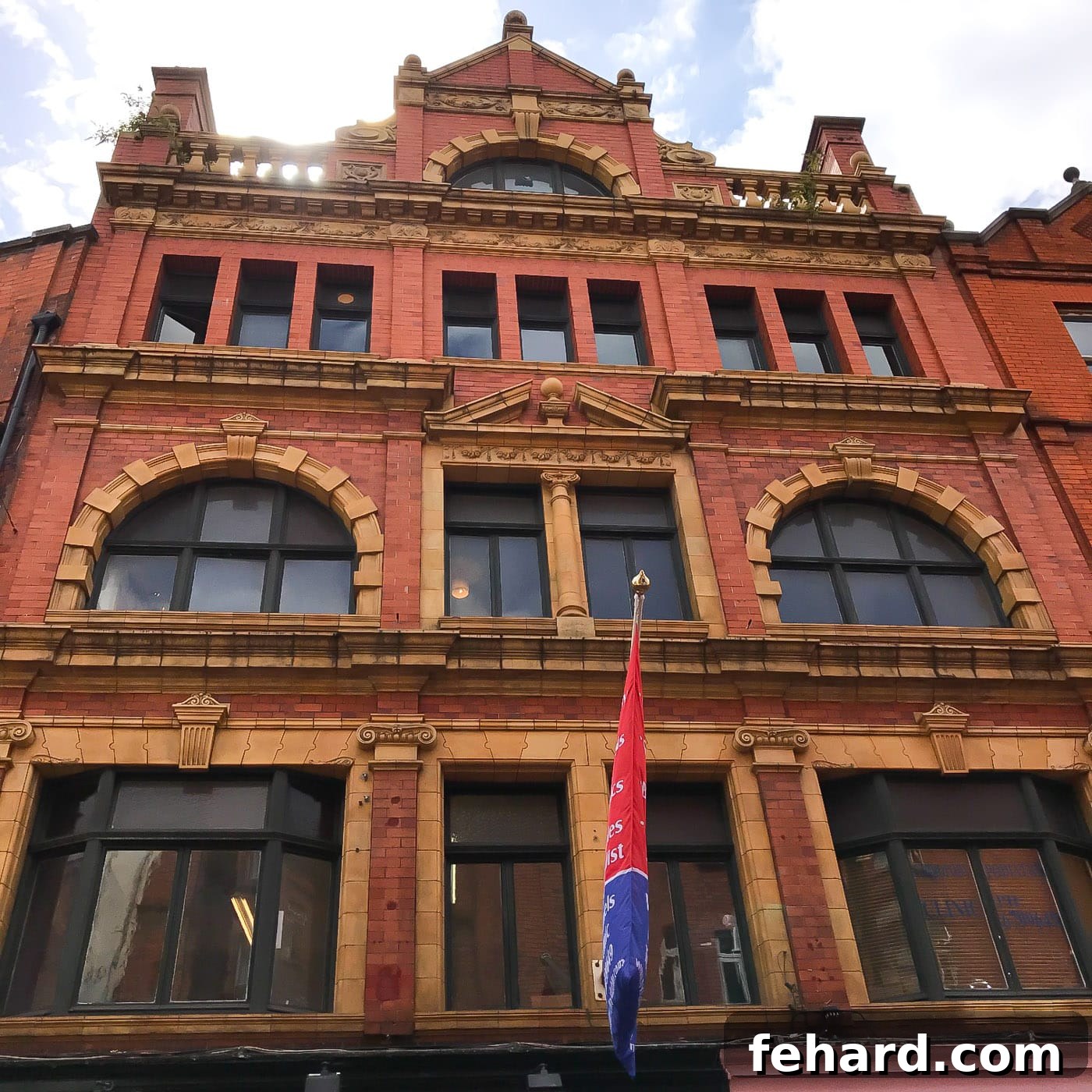 The distinctive red brick facade of a charming building in Dublin