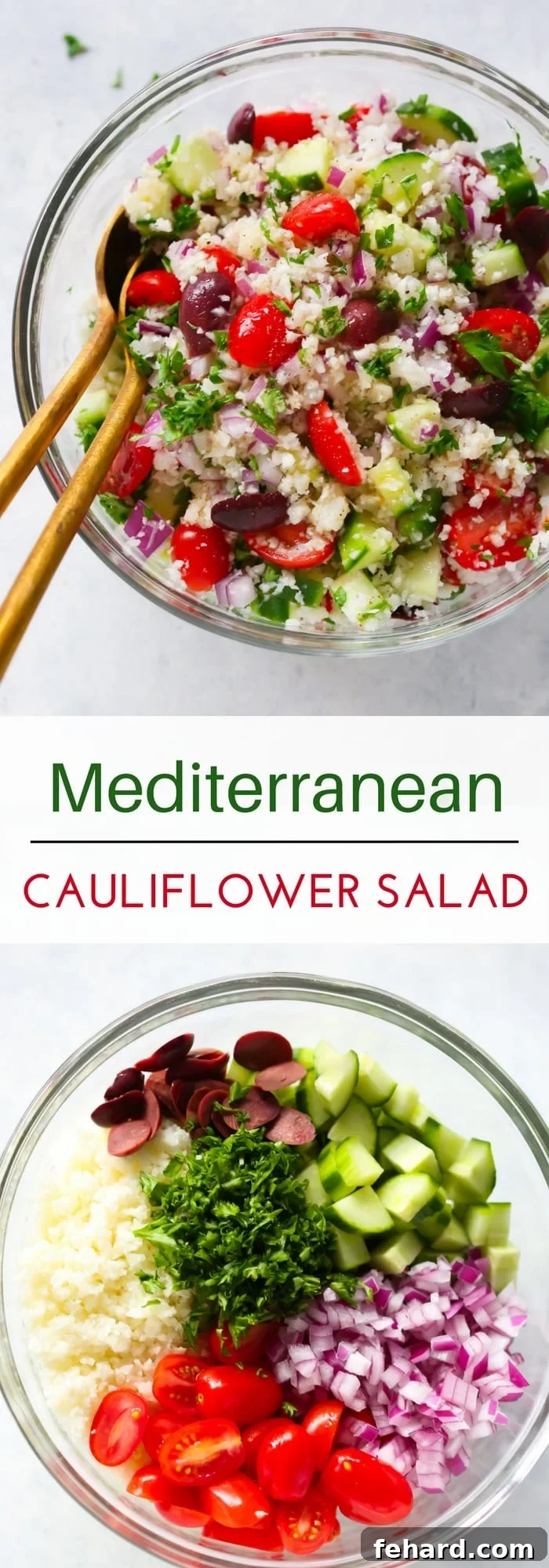 Mediterranean Cauliflower Salad - This Mediterranean Cauliflower Salad is loaded with fresh summer veggies and it's vegan, gluten-free and perfect for a low-carb diet. Mediterranean Cauliflower Salad - This Mediterranean Cauliflower Salad is loaded with fresh summer veggies and it's vegan, gluten-free and perfect for a low-carb diet.