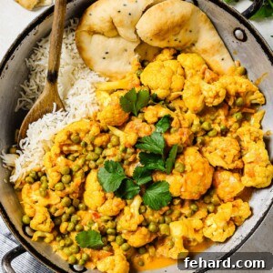 Overhead view of Cauliflower Curry Recipe in a skillet