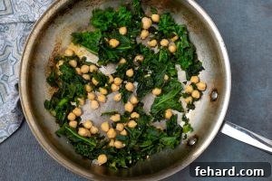 Saute Pan with sauteed kale and chickpeas