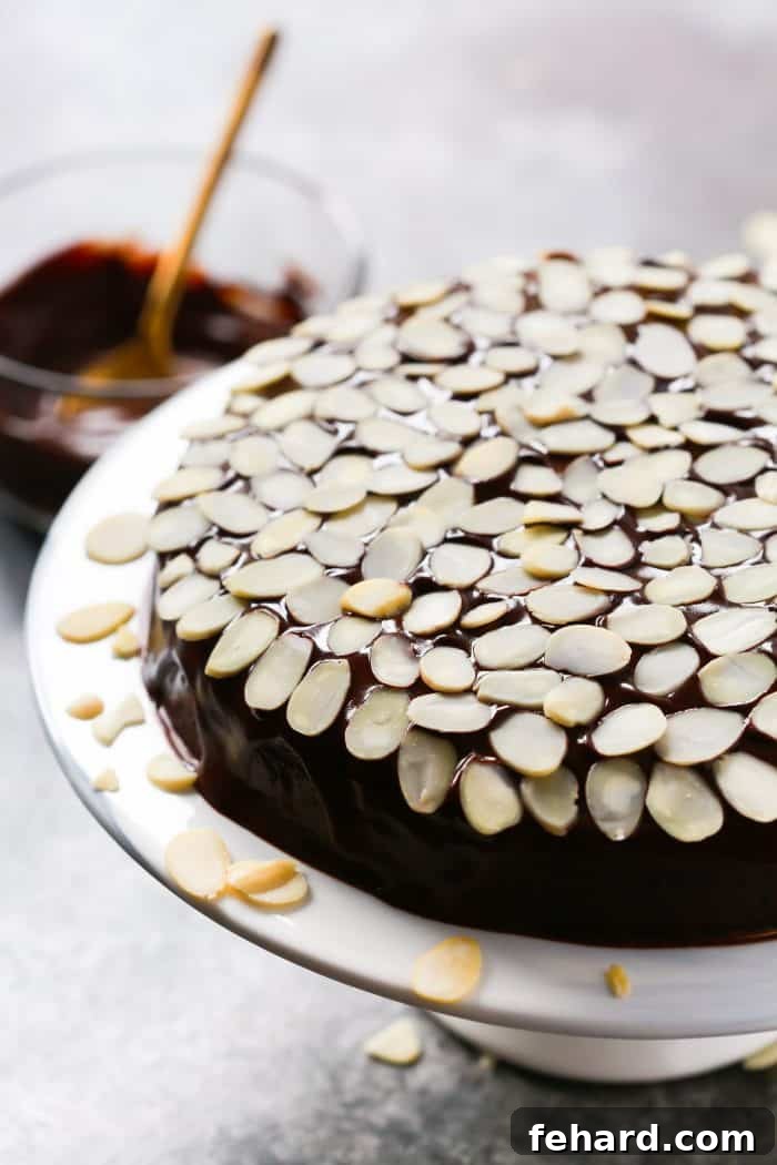 Low-Carb Almond Flour Chocolate Cake with Sliced Almonds