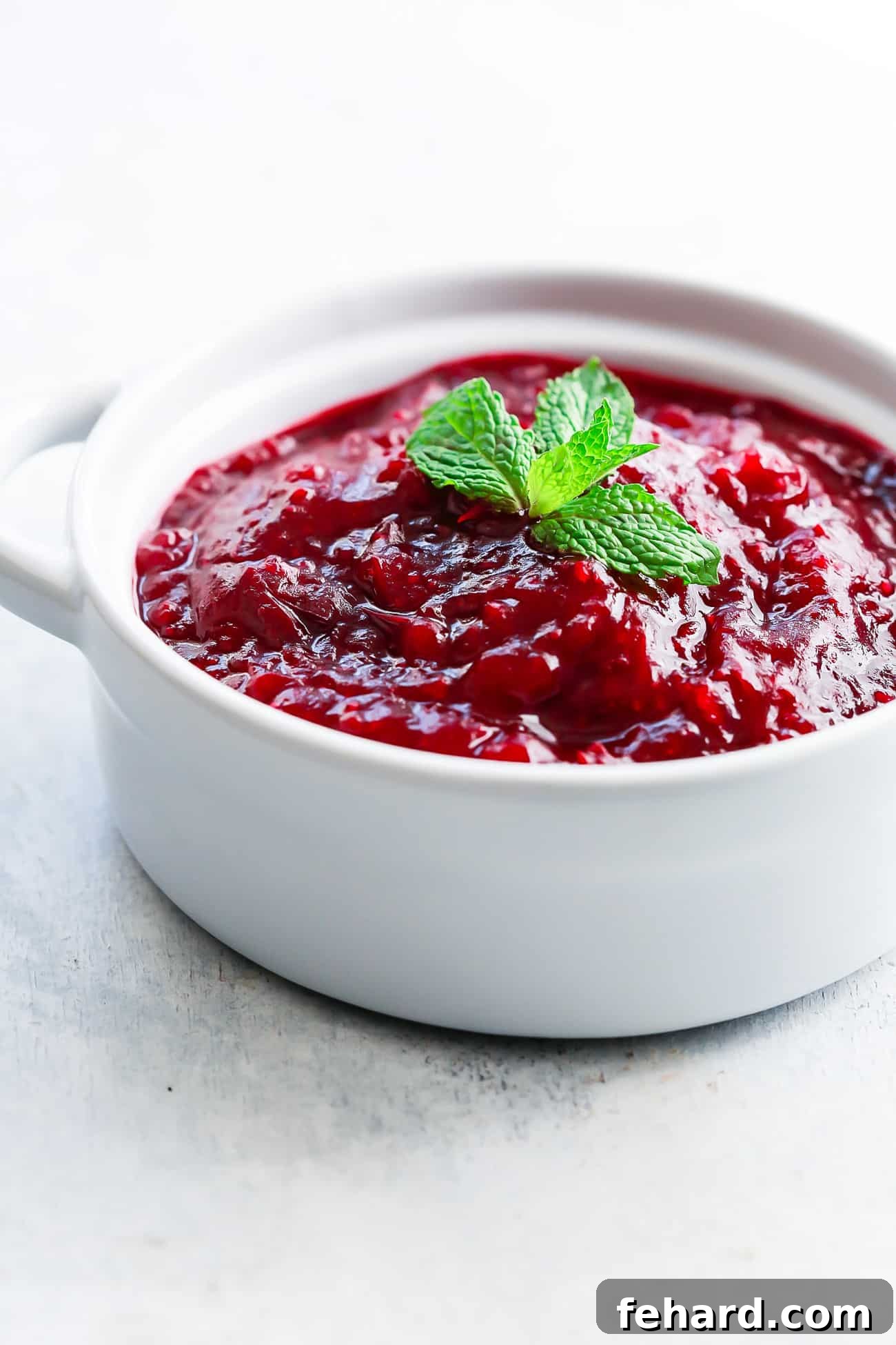 Guilt-Free Cranberry Zing 3 close-up view of cranberry sauce in a white bowl