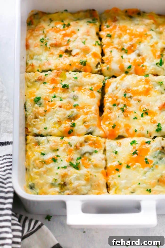 A beautifully baked Make-Ahead Veggie Breakfast Casserole with vibrant vegetables, fluffy eggs, and melted cheese, perfect for a healthy breakfast or brunch.
