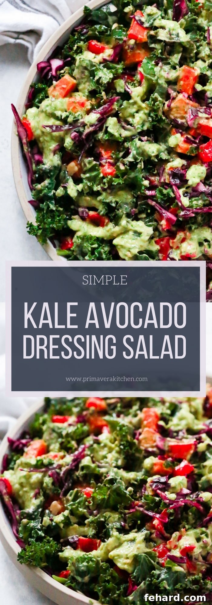 Simple Kale Salad with Avocado Dressing - Simple Kale Salad with Avocado Dressing, which is so delicious, and it’s done in 5 minutes by pulsing the dressing ingredients in a food processor. Easy, healthy, gluten-free, low-carb and paleo friendly!