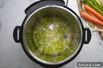 Celery and onions in inner pot.