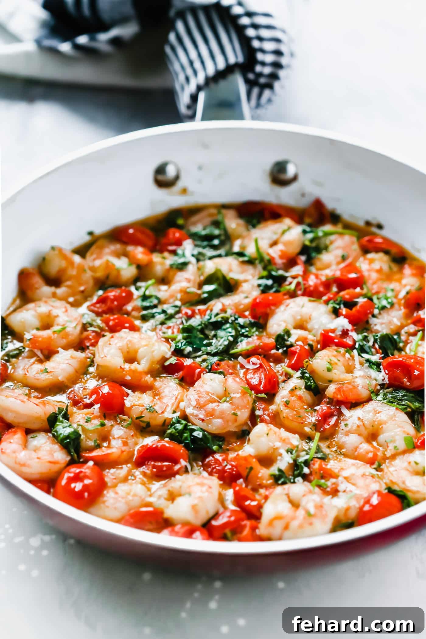 Parmesan Shrimp Perfection 4 Creamy parmesan shrimp in a skillet.