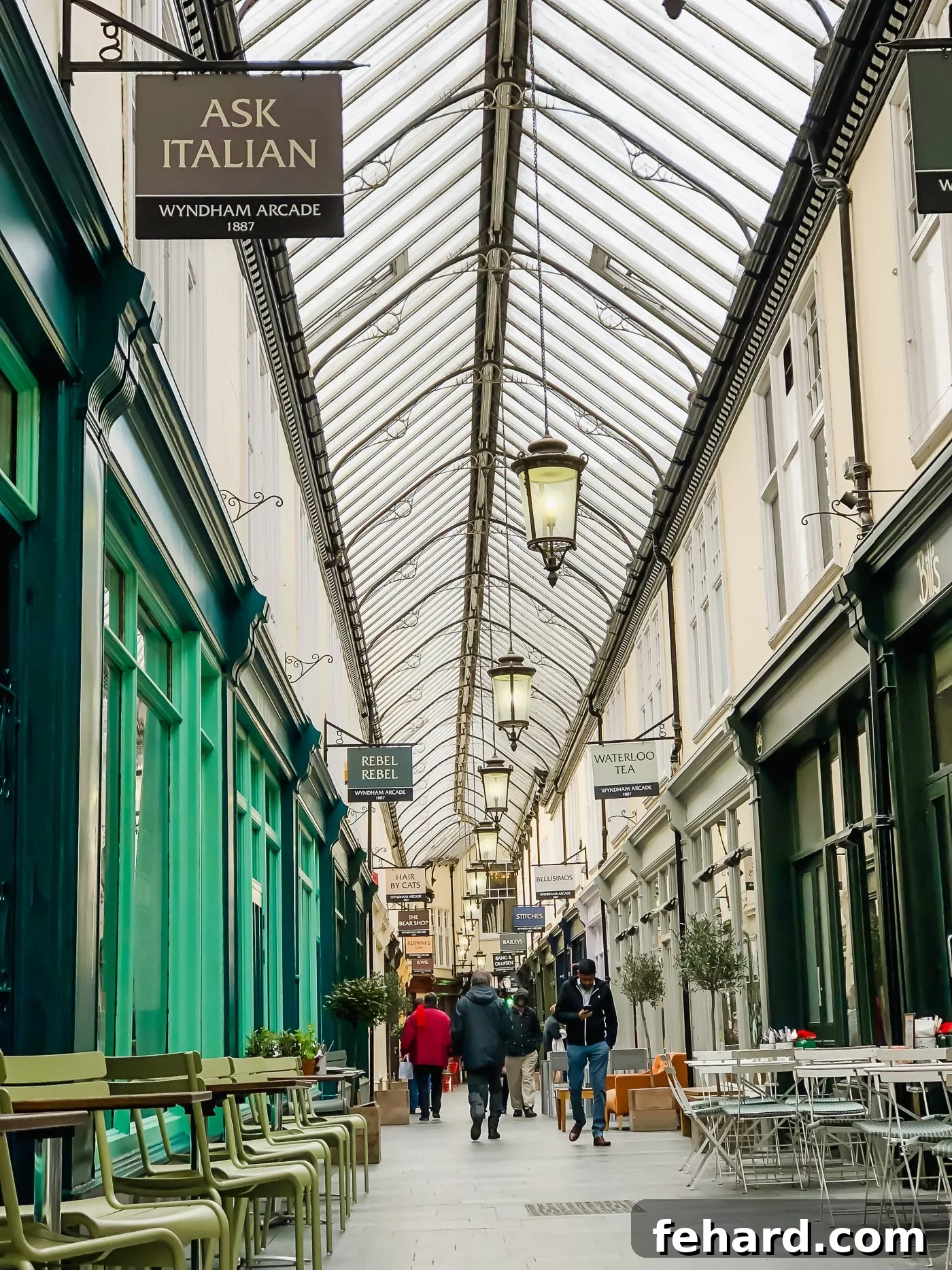 A glimpse inside one of Cardiff's elegant Edwardian arcades, showcasing unique shops