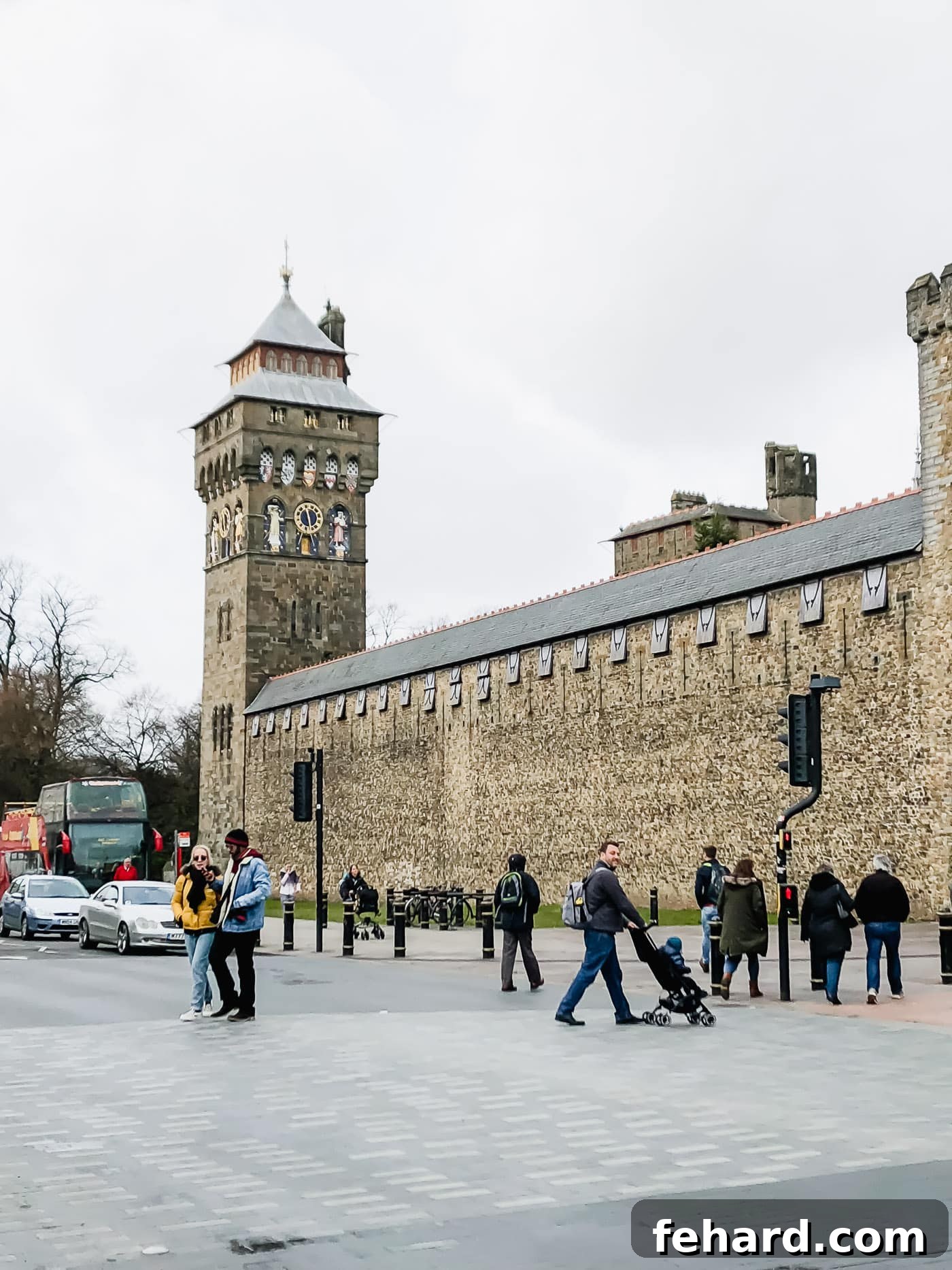 Large panoramic view of Cardiff Castle, a majestic fortress in the heart of the city