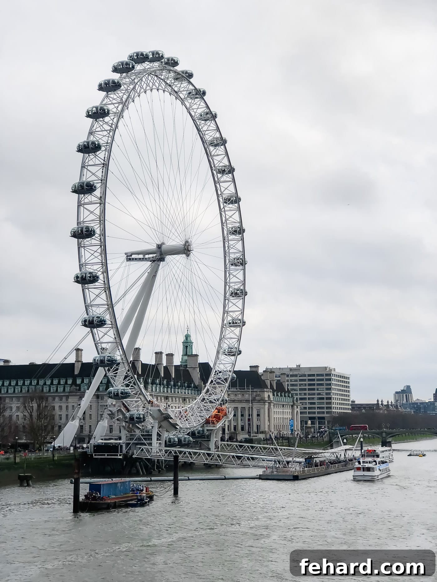 Panoramic view of the London Eye against a clear sky, an iconic symbol of the city