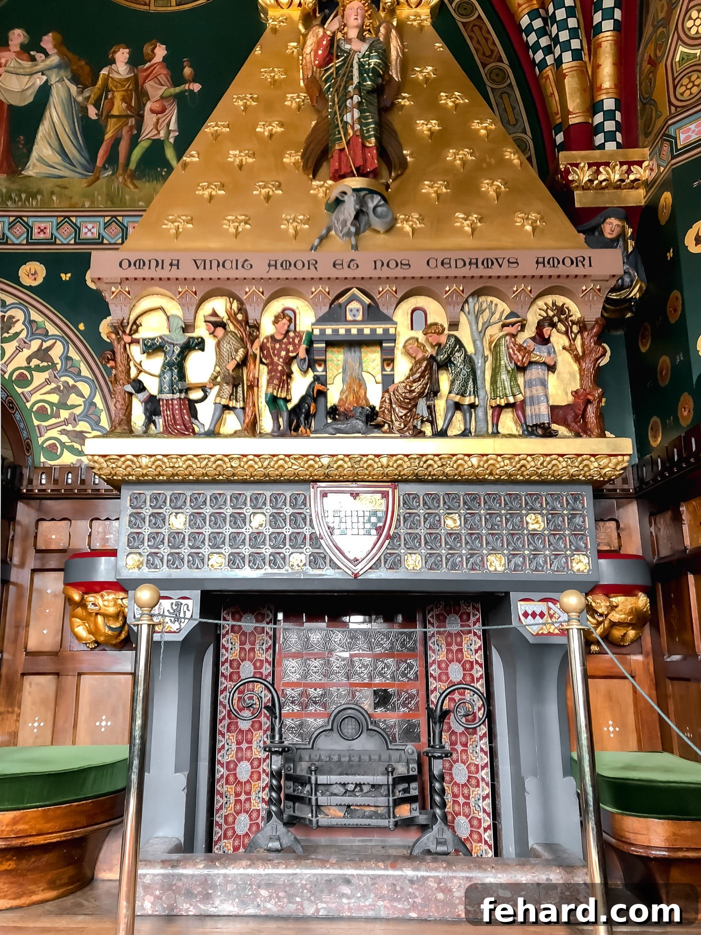 View of an elaborate fireplace inside Cardiff Castle, a testament to its grandeur