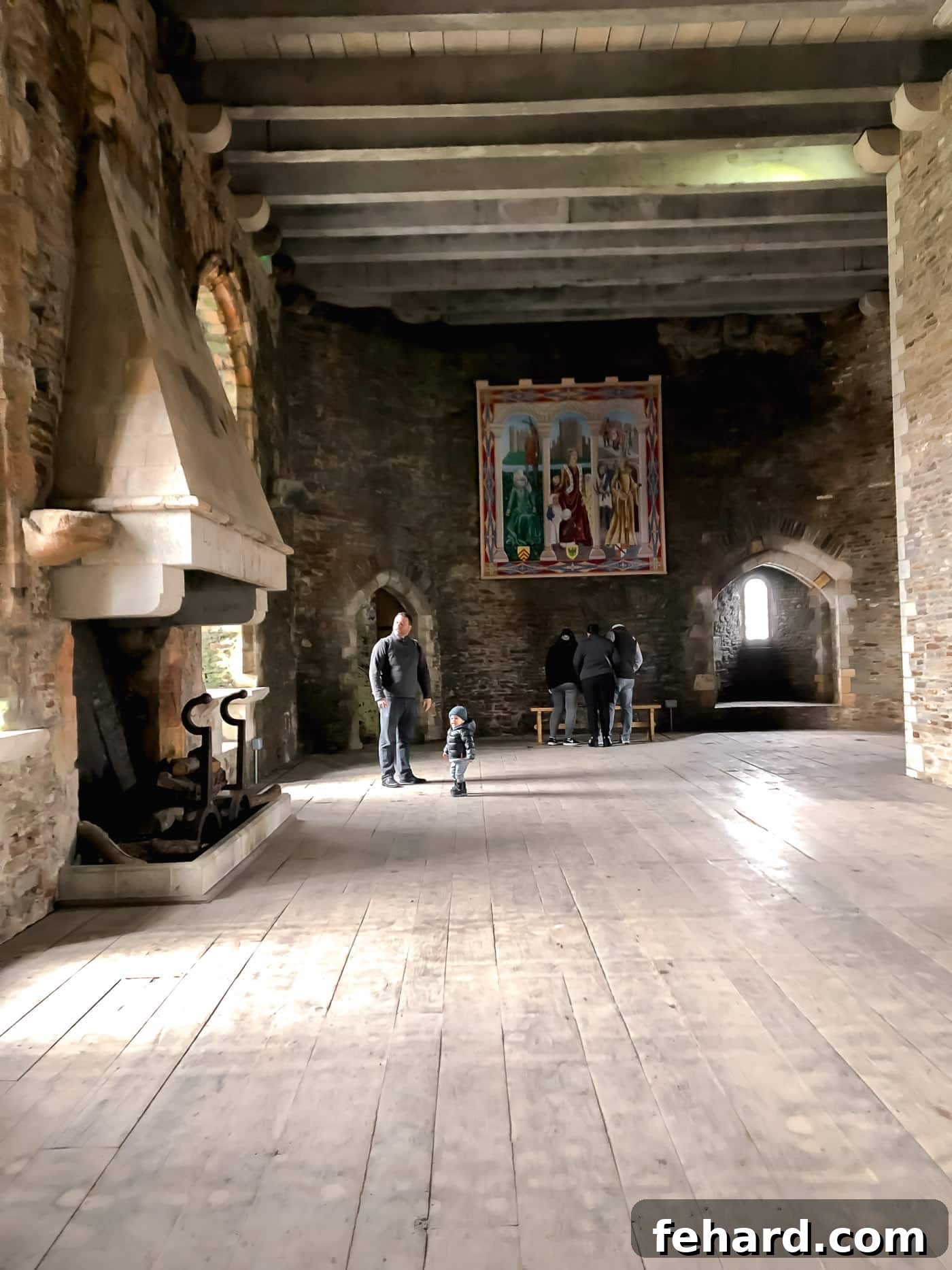 Inside view of the great room at Caerphilly Castle, offering a sense of its past splendor