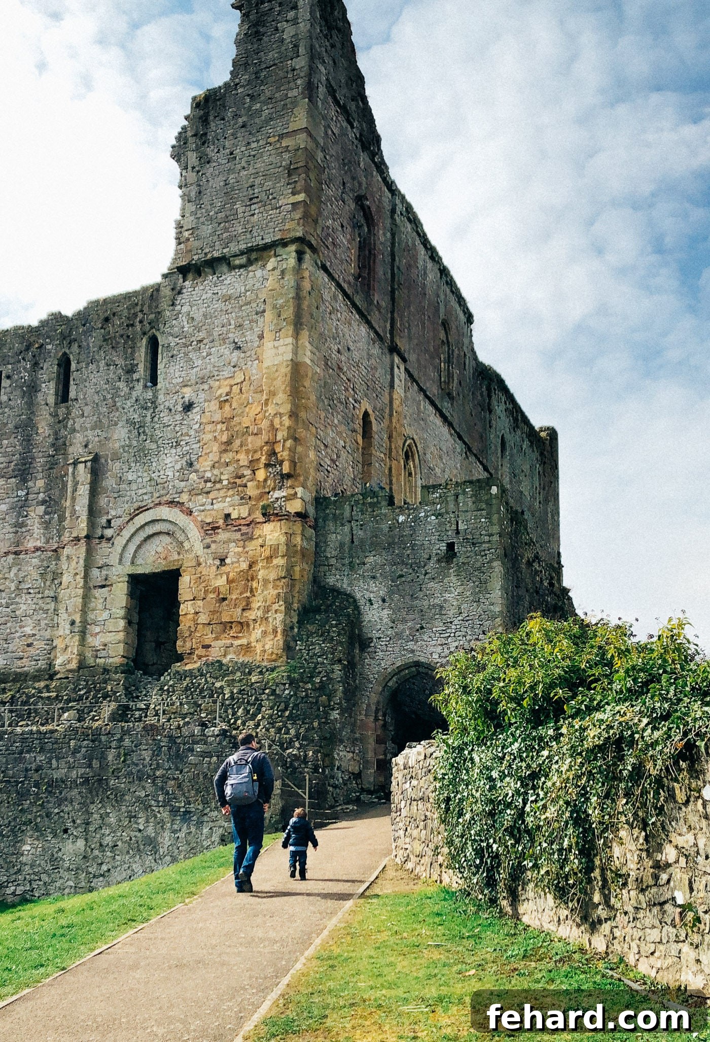 General exterior view of Chepstow Castle, highlighting its imposing structure