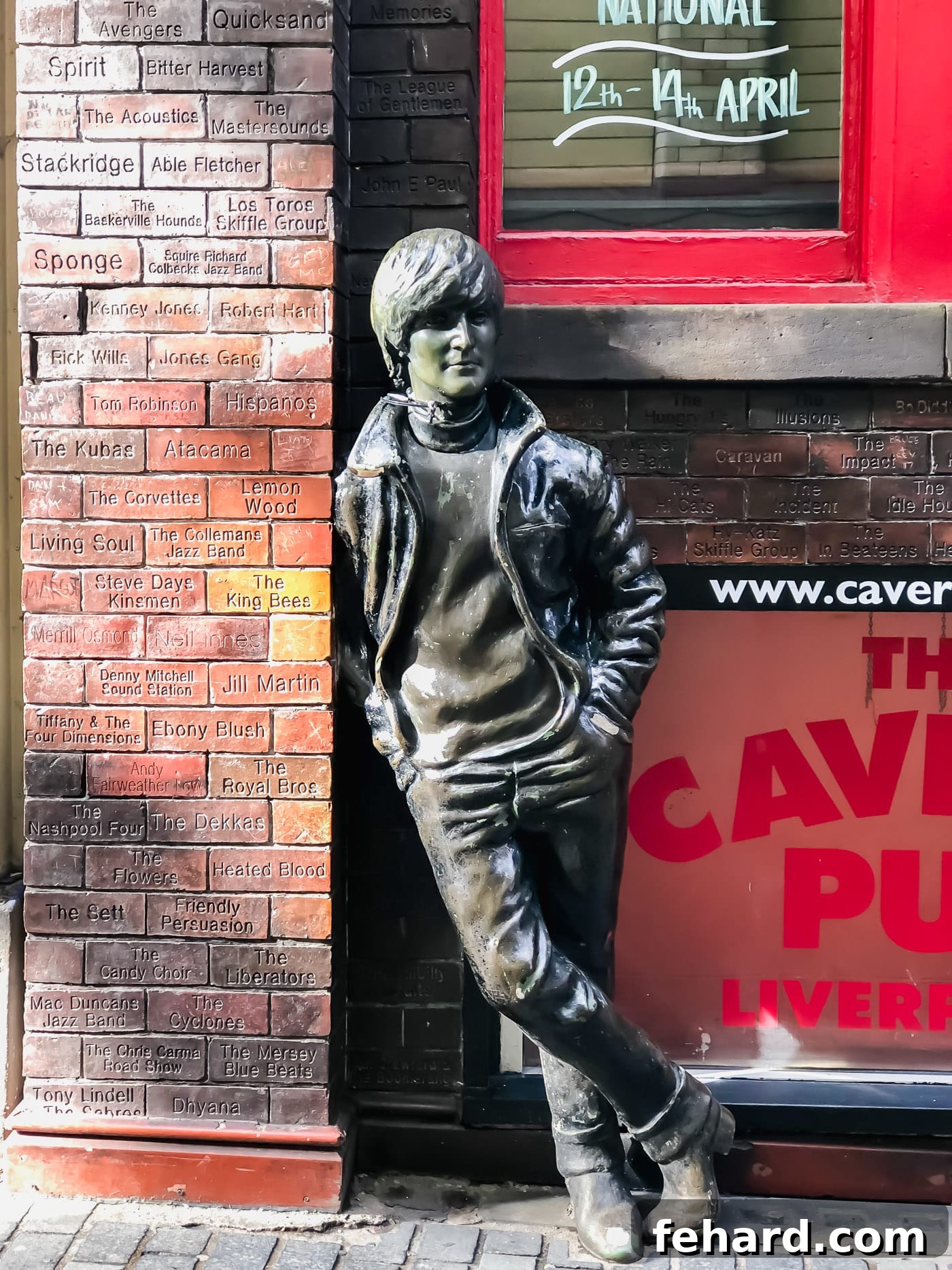 View of a statue dedicated to John Lennon, a focal point for Beatles fans in Liverpool