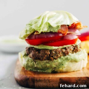 Spinach-Smothered Bunless Burger 5 Spinach Sauce Bunless Burger