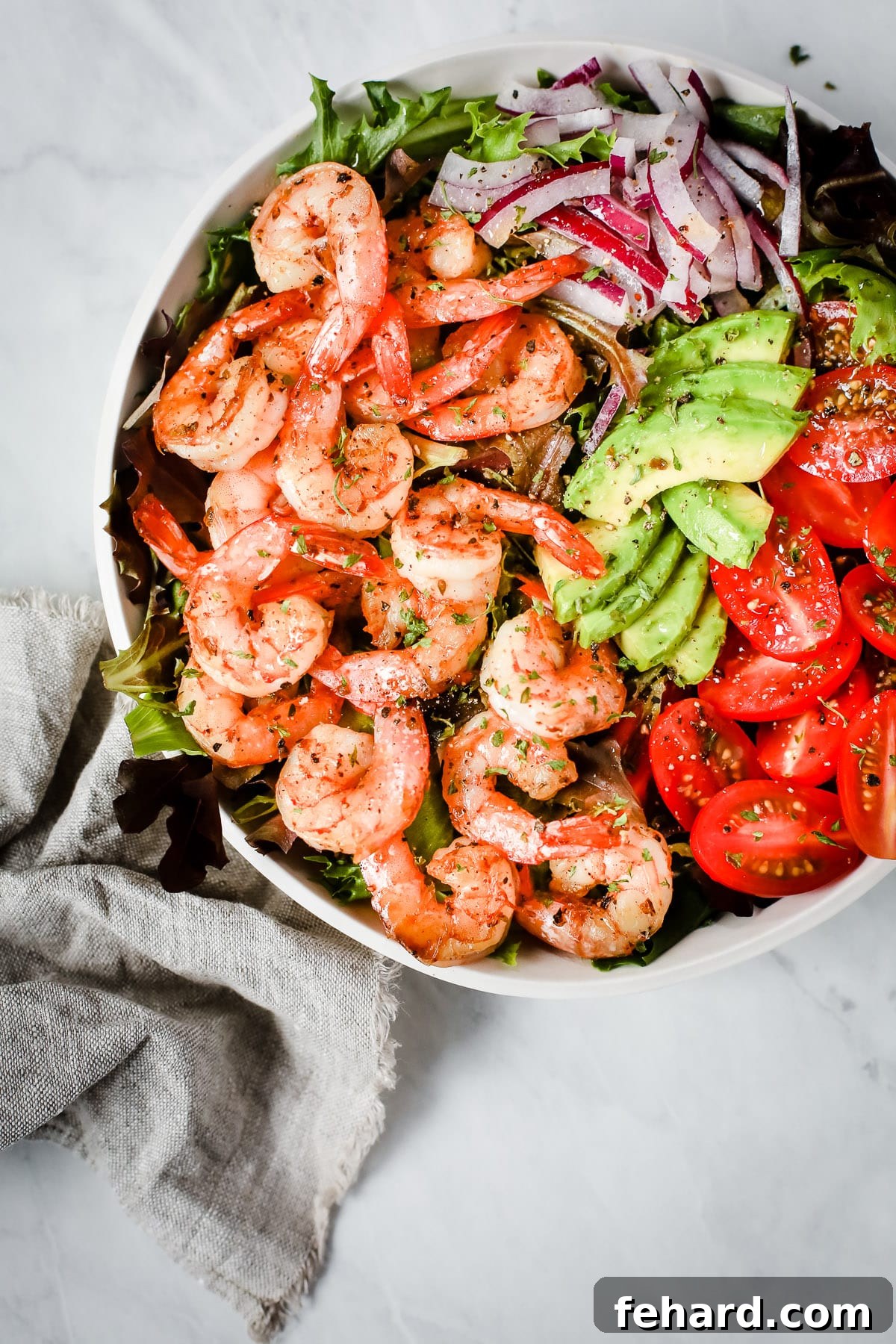 A bowl of Super Fresh Shrimp Tomato Salad ready to be served