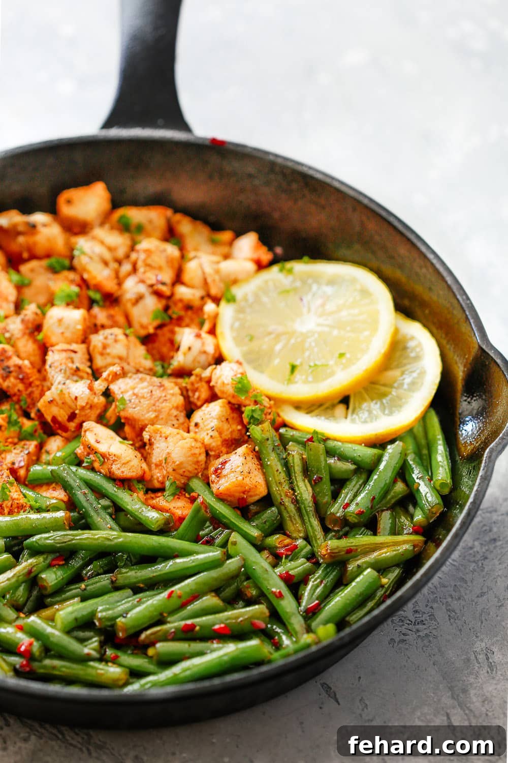 Spicy Green Beans Skillet chose-up shot 