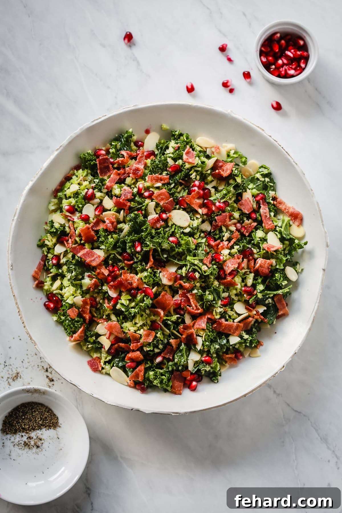 Shredded Brussels Sprout Salad in a serving bowl