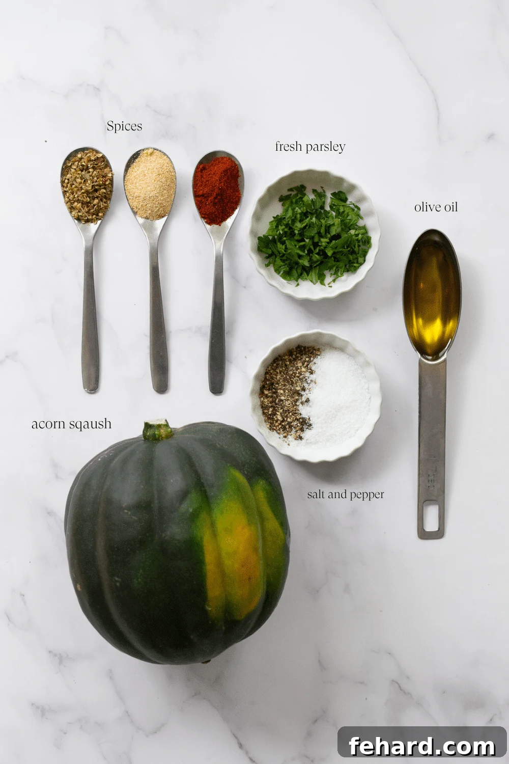 ingredients on the countertop to make roasted acorn squash 