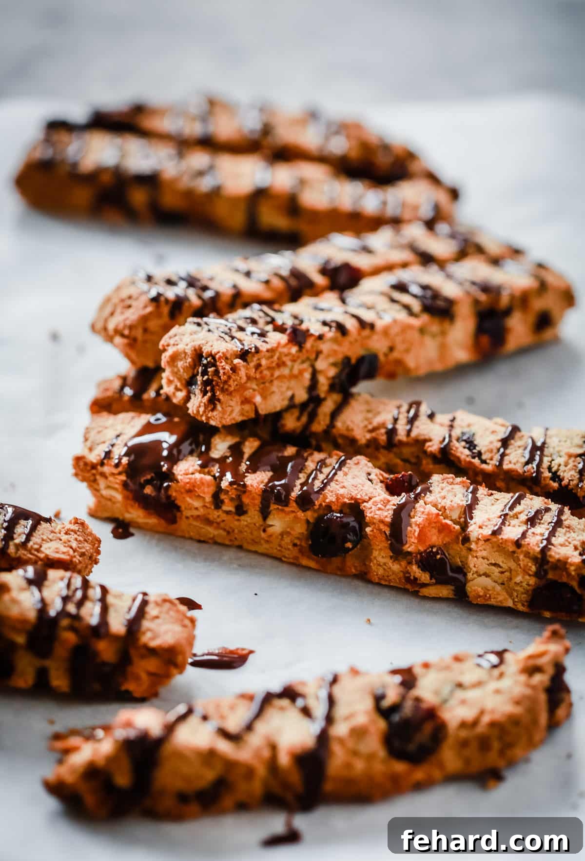 Artisan Chocolate Almond Biscotti 3 close-up of Chocolate Almond Biscotti Cookies