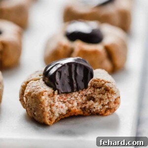 A close up of a Nutella thumbprint cookie
