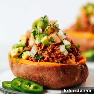 Close up image of Taco Stuffed Sweet Potatoes