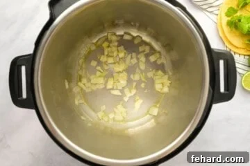 Hearty Instant Pot Chicken Tortilla Soup 3 Sauteed onion in oil in inner pot.