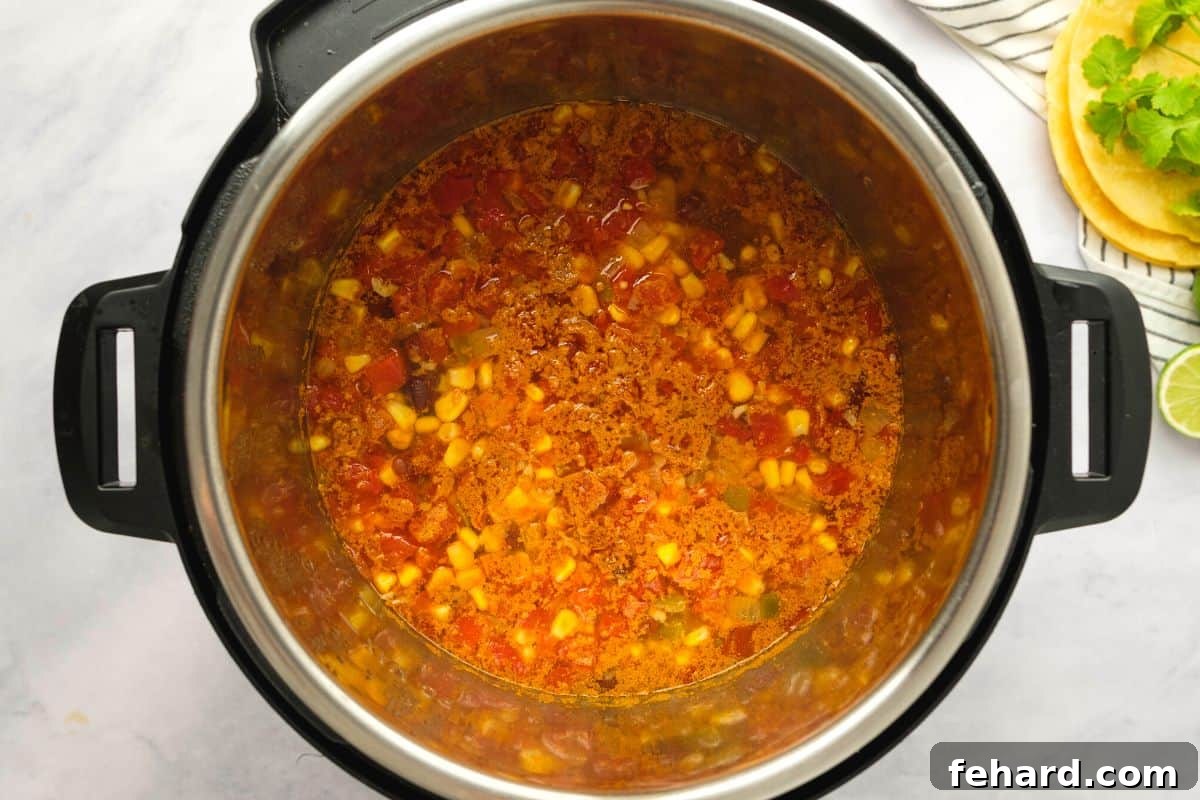 Best Instant Pot Tortilla Soup Recipe Tortilla Soup cooked inside Instant Pot.