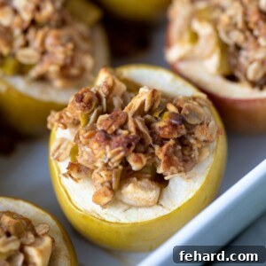 Close up of Baked Apple in white dish