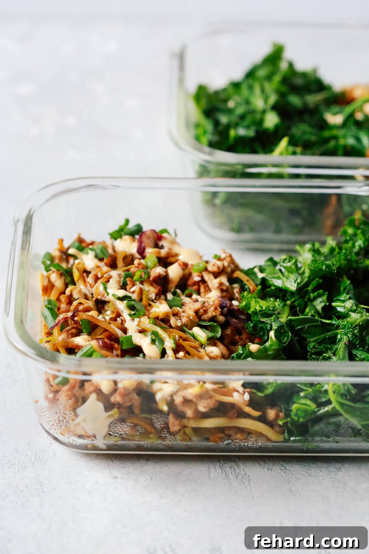 Low-carb Egg Roll in a Bowl with Sauteed Kale