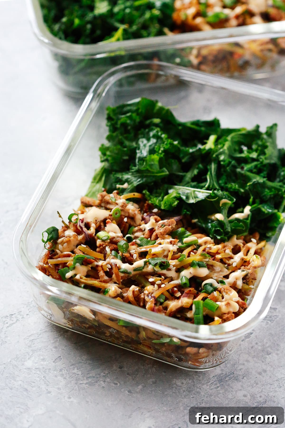 Low-carb Egg Roll in a Bowl with Sauteed Kale