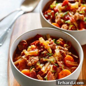 Close up of a bowl of Cabbage and Sausage Stew