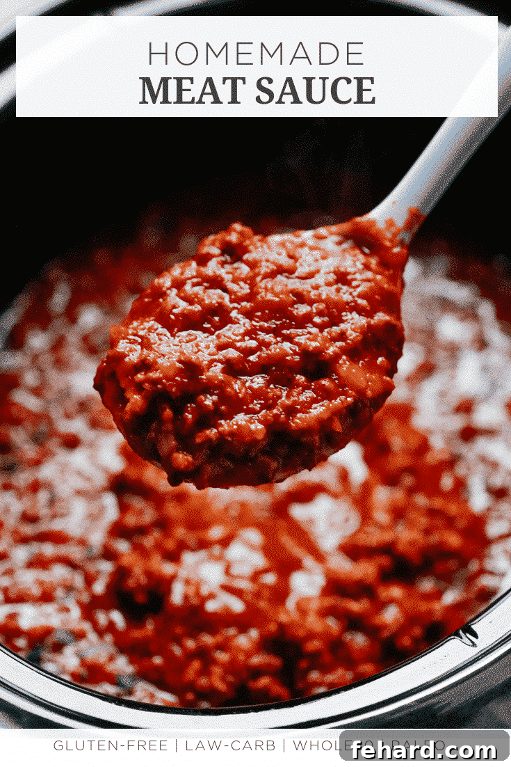 Homemade Meat Sauce ready to be served, showcasing its vibrant color and rich texture.