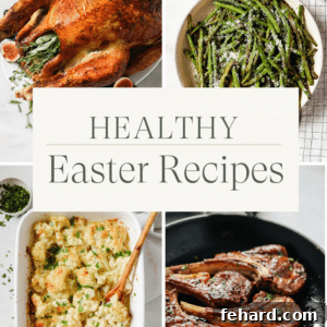 A vibrant photo collage (and shown): Healthy Easter Recipes, featuring a delicious spiced carrot soup.