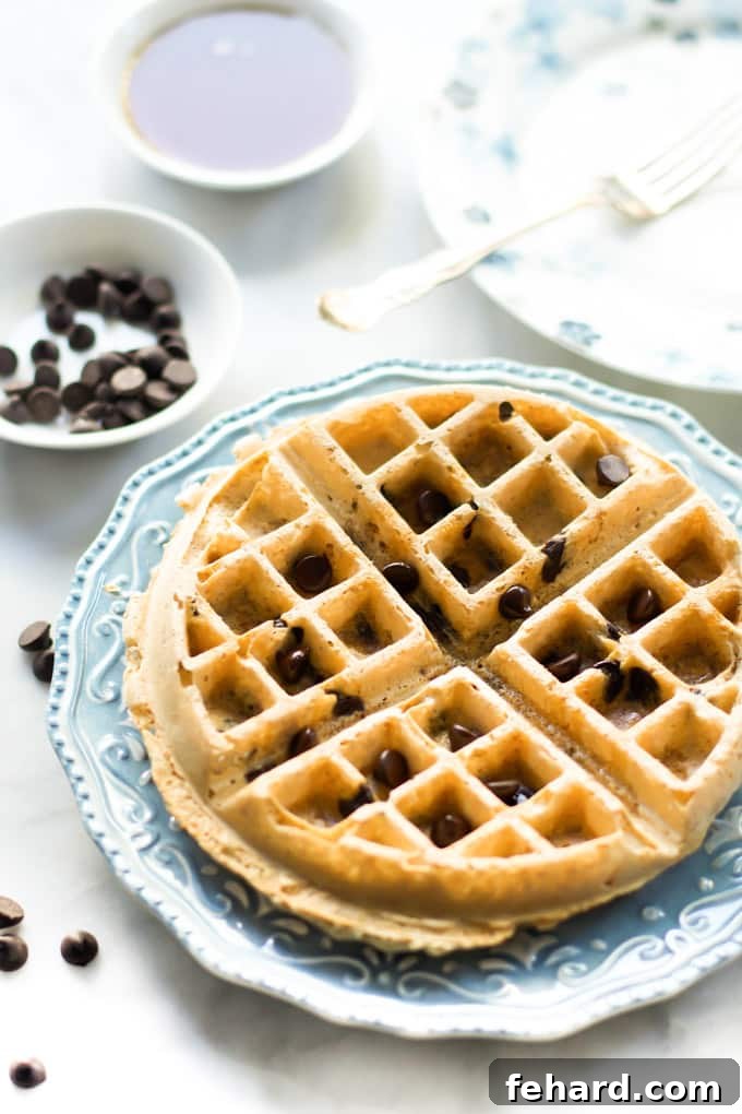A plate of almond butter waffles.