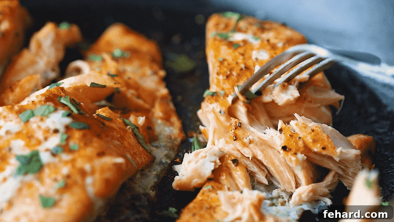 Flaky baked salmon ready to serve