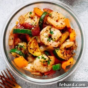 Weekly Shrimp & Veggie Power Bowls 2 overhead view of Shrimp and Veggies Meal Prep Bowl