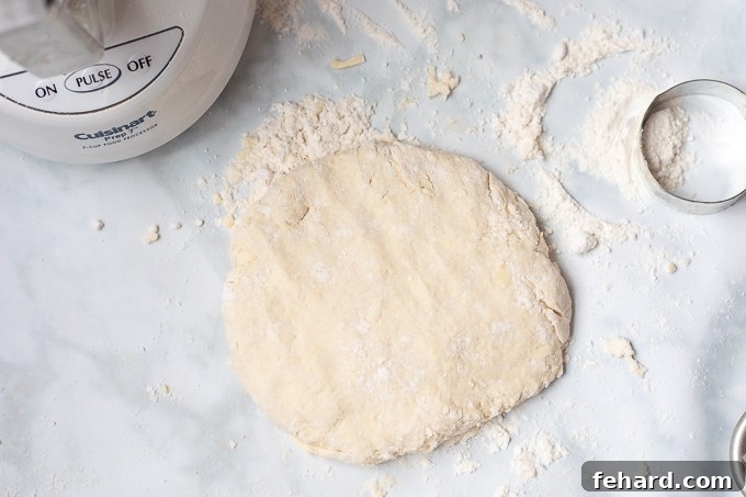 Easy Homemade Biscuits Biscuit dough patted into 1 inch thick rectangle.
