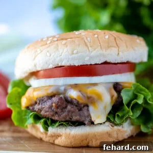 Assembled Burger on wooden cutting board