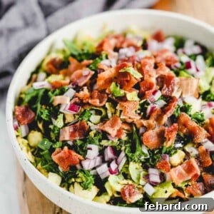 Brussels Sprouts Bacon Salad, presented beautifully in a serving dish.