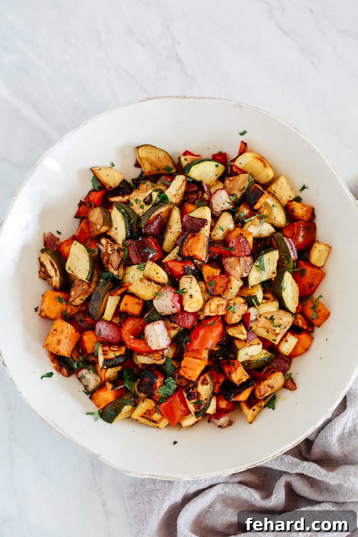 Perfect Balsamic Roasted Vegetables 2 Overhead shoot of Balsamic vegetables recipe