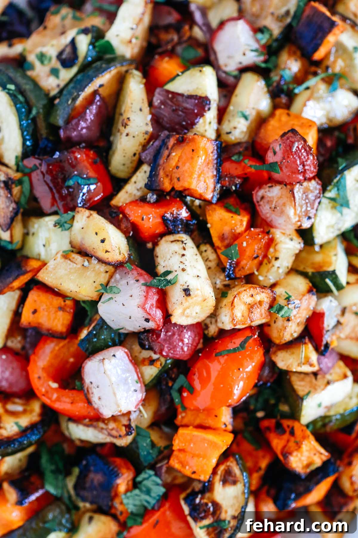 Perfect Balsamic Roasted Vegetables 4 super closeup of balsamic vegetables recipe