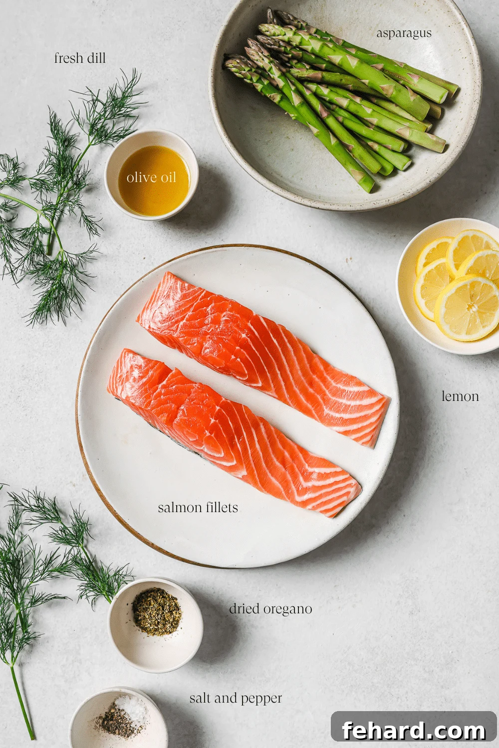 ingredients on a countertop to make baked salmon in foil.