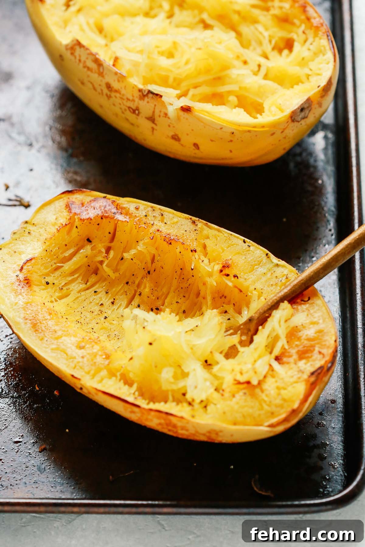 Roasted spaghetti squash with shredded strands