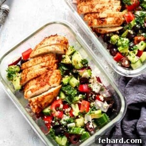 A finished Greek Chicken Salad Bowl