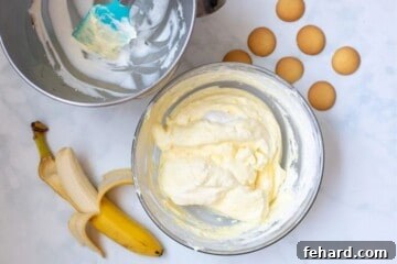 Homemade vanilla pudding folded with fresh whipped cream to create a light and fluffy mixture.