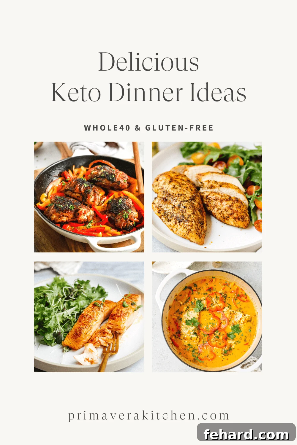 Effortless Keto Dinners 2 A vibrant collage of various keto dinner ideas, showcasing diverse, healthy, and easy-to-make low-carb meals.