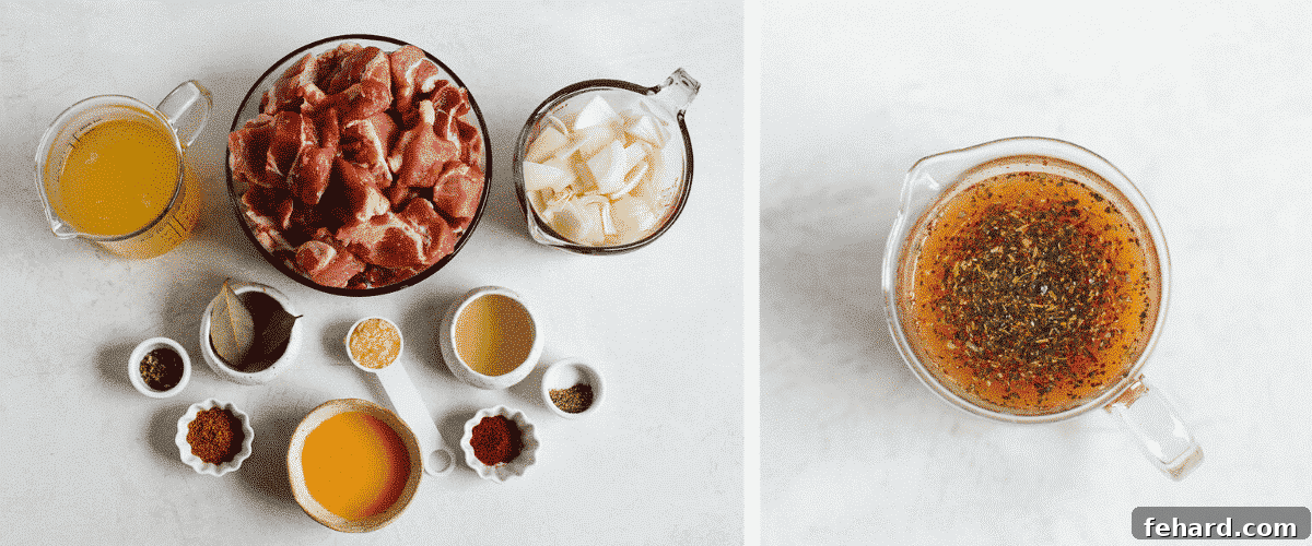 photo collage shows ingredients to make a carnitas recipe