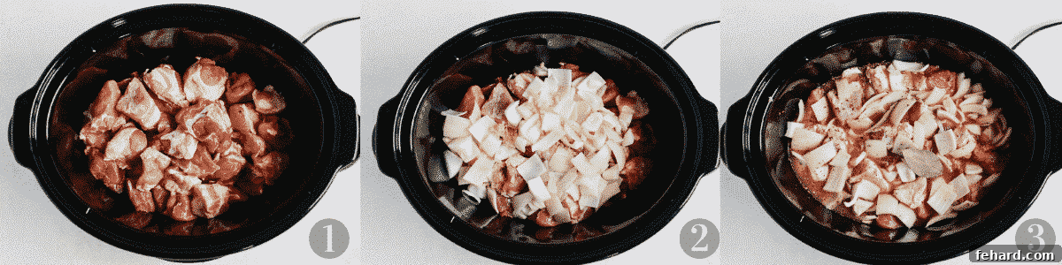 in-process photo collage - making slow cooker carnitas
