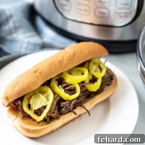 Instant Pot Italian Beef Sandwich next to Instant Pot